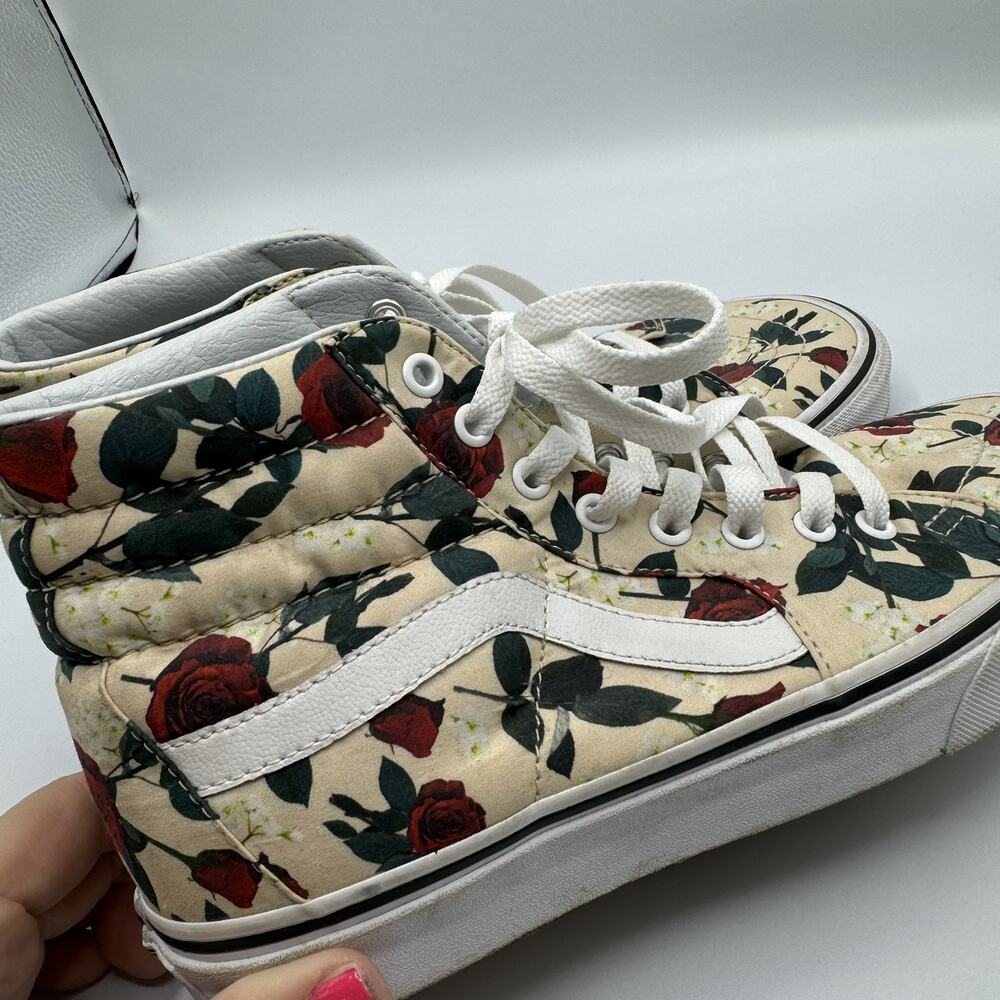 Vans Sk8 Hi High Top Canvas Sneakers Rose Print Shoe Womens 9 Dark Romance Goth - Picture 6 of 7